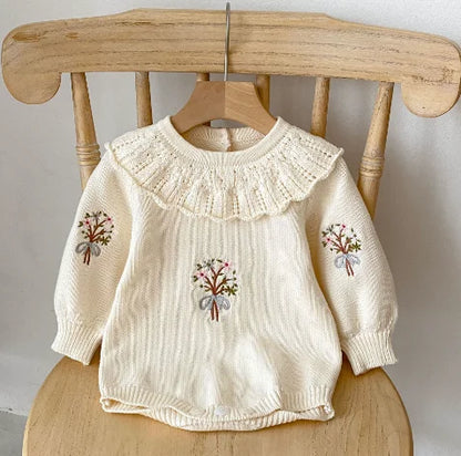 Body tricoté pour nouveau-né fille, couleur unie, ajouré, manches longues, automne, printemps, combinaison tricotée pour bébé fille