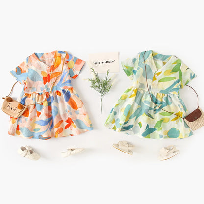 Robe d'été à manches courtes en coton pour petites filles, tenue de vacances, Sanlutoz Notely