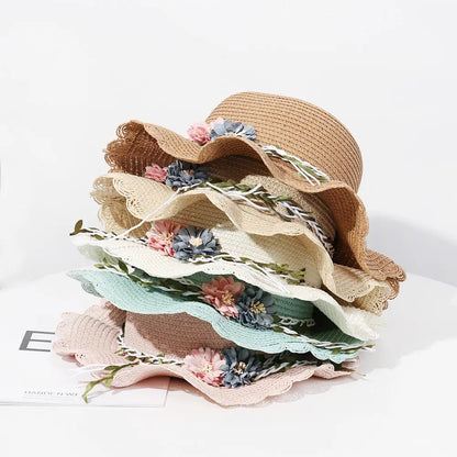New Summer Kids Flower Caps Bag Girl Sandy Beach Hat Baby Coin Cute Weave Straw Purse Children's Messenger Backpack