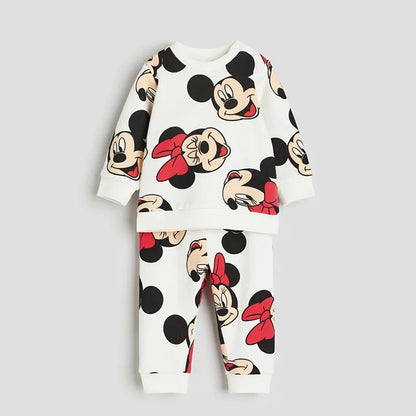 Ensemble 2 pièces pour bébé fille, haut à manches longues et pantalon, motif Minnie, tenue de printemps pour enfant