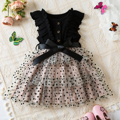 Robes d'été à pois pour filles, style coréen, jolies robes superposées, sans manches, décontractées, pour enfants de 2, 4 et 6 ans