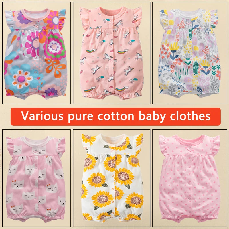 Body d'été pour nouveau-né, barboteuse pour garçons et filles, vêtements 100 % coton pur, body doux à manches courtes pour tout-petits