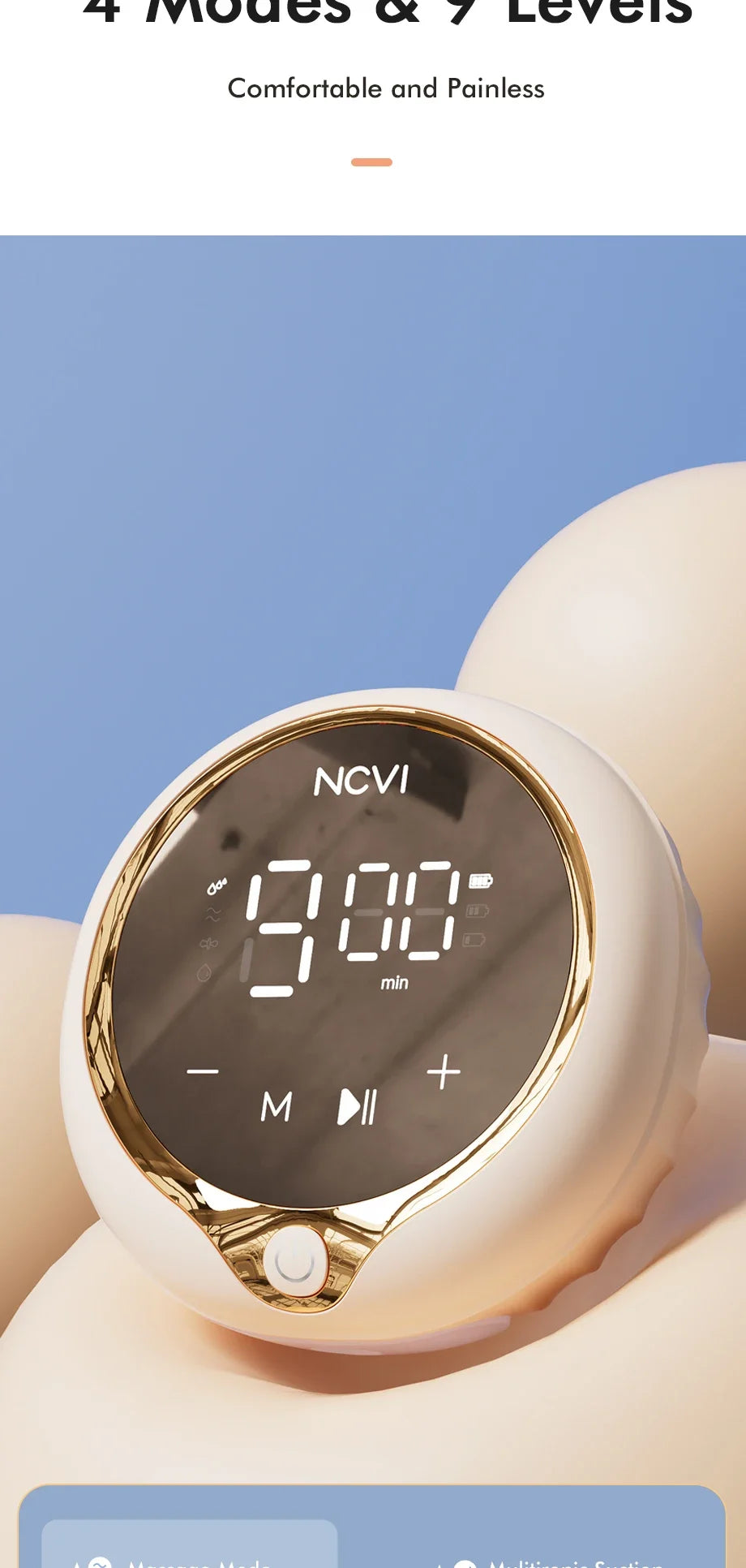 Tire-lait électrique double NCVI – 4 modes et 9 niveaux d'aspiration, ultra-silencieux, affichage LED, sachets de conservation du lait inclus