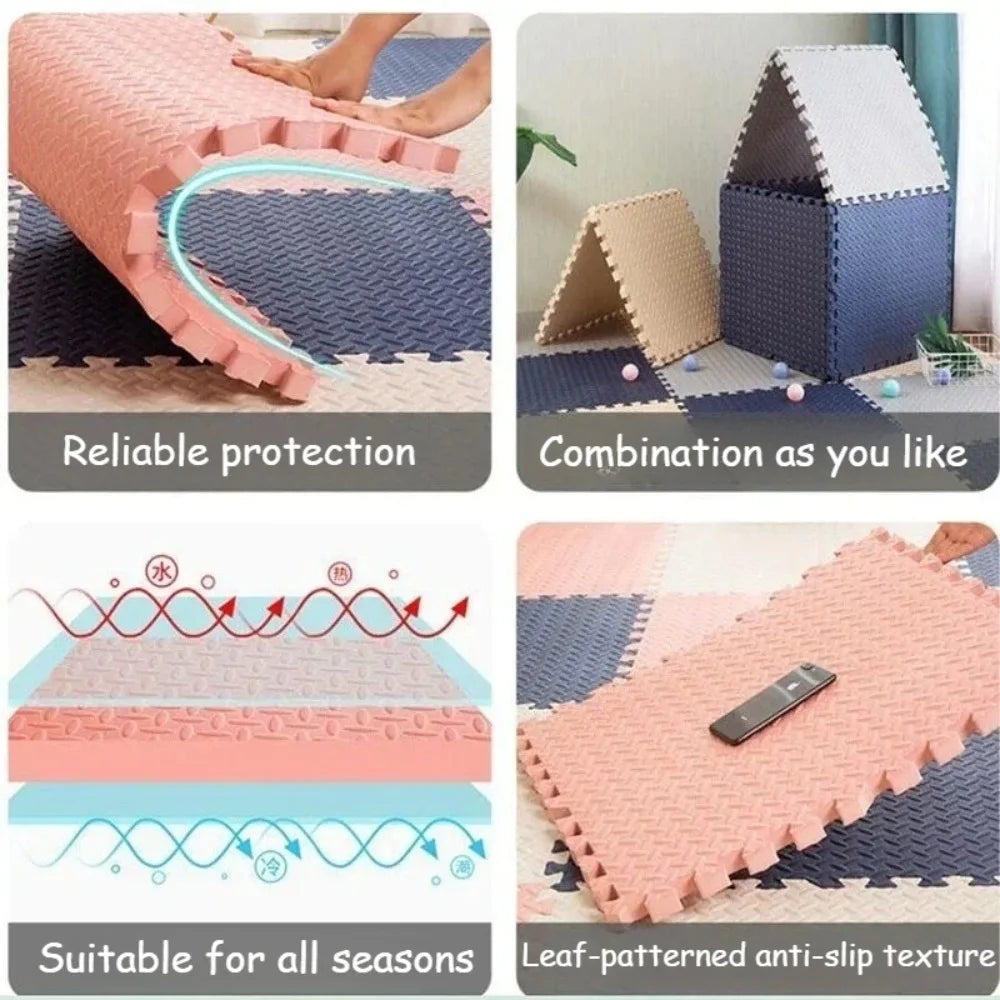 16-Piece Baby Activity Mat Leaf Pattern Anti-slip Shock-absorbing Interlocking Floor Tiles Suitable for Bedroom and Living Room