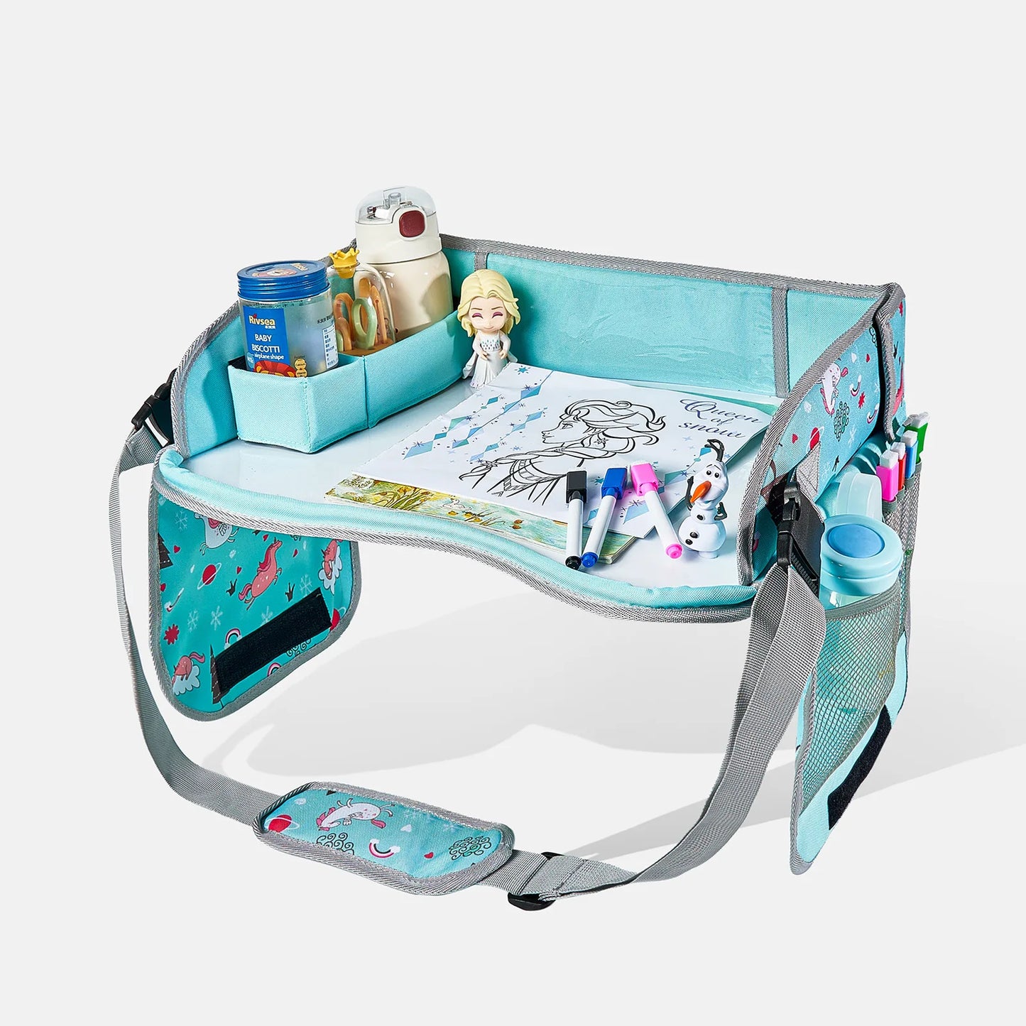 New Baby Kids Car Seat Travel Portable Drawing Board Waterproof Safety Seat Play Snack Draw Table Organizer Storeage Table