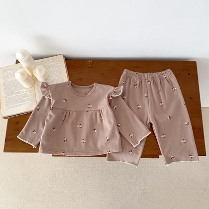 IG Fashion Vêtements pour nouveau-nés Pyjama pour bébé Garçon Fille Imprimé Cerise Manches Longues Chemise + Pantalon Vêtements de Nuit Ensemble Deux Pièces 0-2 ans
