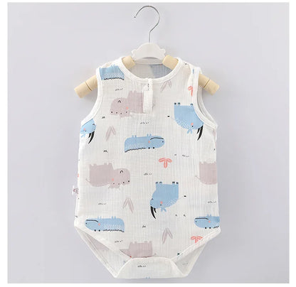Pyjama d'été pour bébé, combinaison mignonne avec ours et lapin, motif dessin animé, pour garçons et filles, vêtements de nuit fins pour nouveau-nés