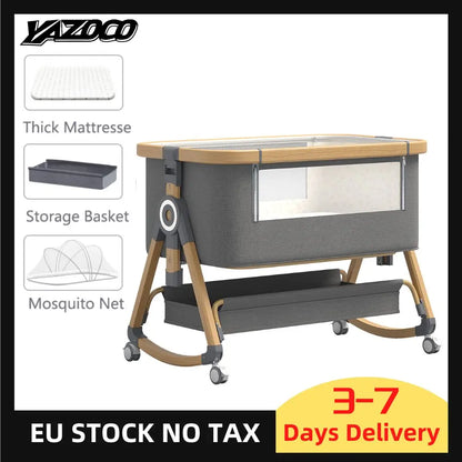Baby Crib 3 in 1 Baby bed Bedside Crib Baby Playpen 0-3 years child multi-function folding and lifting With Mosquito Net & Wheel