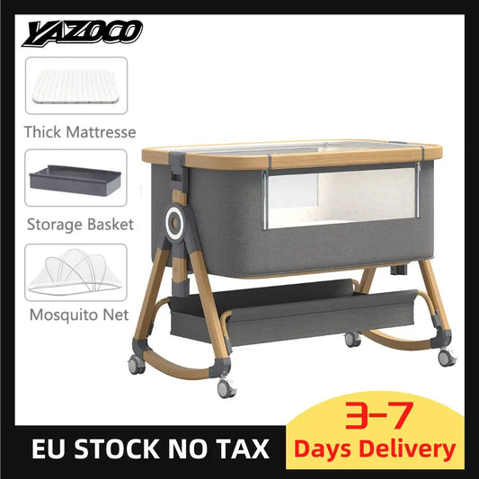 Baby Crib 3 in 1 Baby bed Bedside Crib Baby Playpen 0-3 years child multi-function folding and lifting With Mosquito Net & Wheel