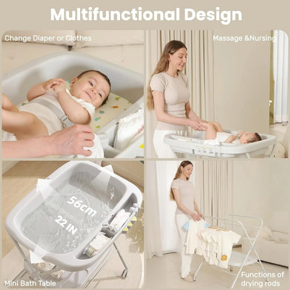 Baby Portable Diaper Changing Table, Folding Diaper Changing Station with Wheels, Adjustable Height Diaper Station with Nursery