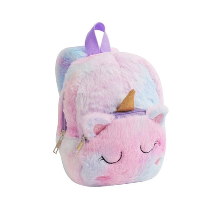 Girls and Boys Kindergarten Shoulders Bags Children's Cartoon Unicorn Plush Big Eyed Backpack Children's Colorful Plush Backpack