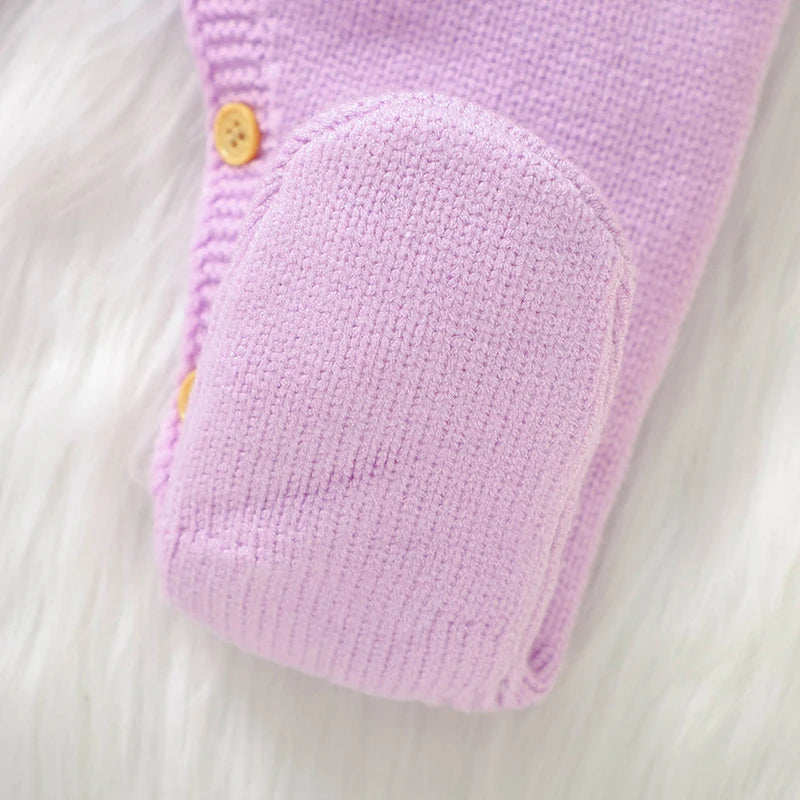 Barboteuse en tricot pour bébé fille de 0 à 9 mois, manches longues, revers, nœud sur le devant, pull à pieds avec bandeau