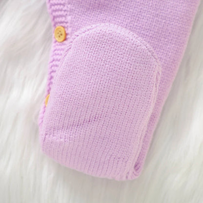 Barboteuse en tricot pour bébé fille de 0 à 9 mois, manches longues, revers, nœud sur le devant, pull à pieds avec bandeau