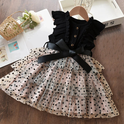 Robes d'été à pois pour filles, style coréen, jolies robes superposées, sans manches, décontractées, pour enfants de 2, 4 et 6 ans