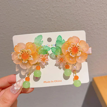 Children's Antique Style Tassel Hair Clip Headwear for Girls Hanfu Flower Hair Clip for Girls Bangs Hair Accessory