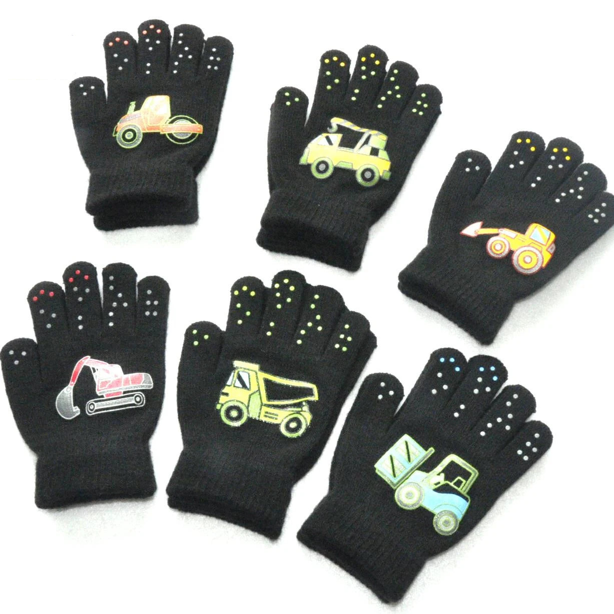 5-11Y Children Cartoon Vehicle Plush Warm Gloves For Boys Girls Student Winter Knitted Mittens Outdoor Cycling Skiing Gloves New