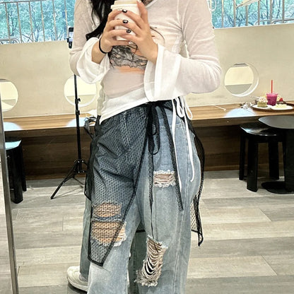 Jupe Harajuku à lacets superposés en dentelle pour femme
