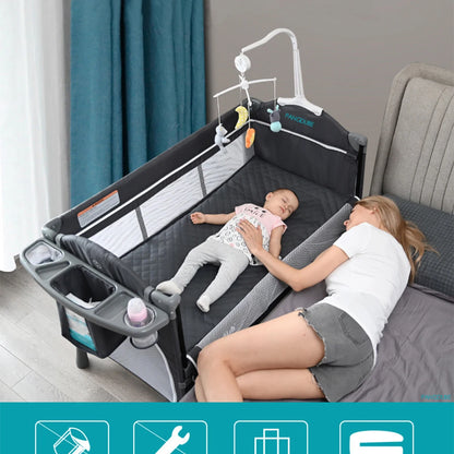 PANGDUBE Multifunctional Baby Crib 120*60cm Baby Bed, Baby Rocker, Diaper Changing Table 0 ~ 6 Years Old Baby Cot