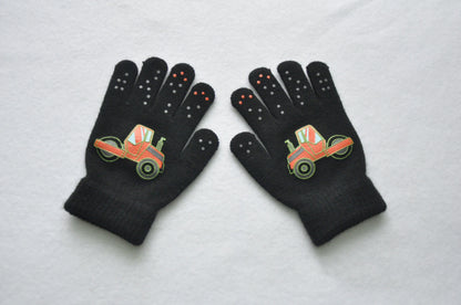 5-11Y Children Cartoon Vehicle Plush Warm Gloves For Boys Girls Student Winter Knitted Mittens Outdoor Cycling Skiing Gloves New
