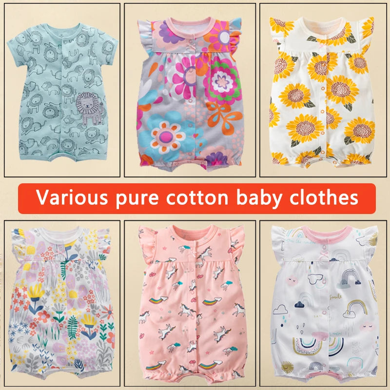 Body d'été pour nouveau-né, barboteuse pour garçons et filles, vêtements 100 % coton pur, body doux à manches courtes pour tout-petits