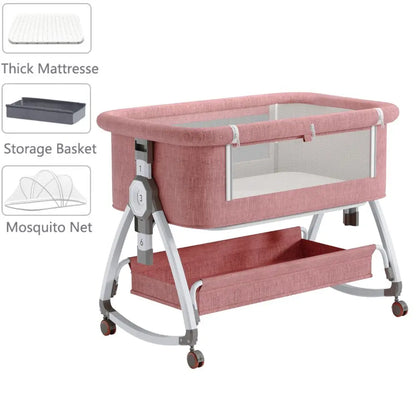 Baby Crib 3 in 1 Baby bed Portable Foldable Adjustable Height Silent Wheels Shaker Bassinet With Mosquito Net for Newborn