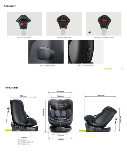 Child Seat 360° Baby Car Seat  Rotatable ISOFIX ,E8，R129/Group0+1/2/3,0-36 kg/0-12 Years, 5-Point Safety Belt, Child Car Seat