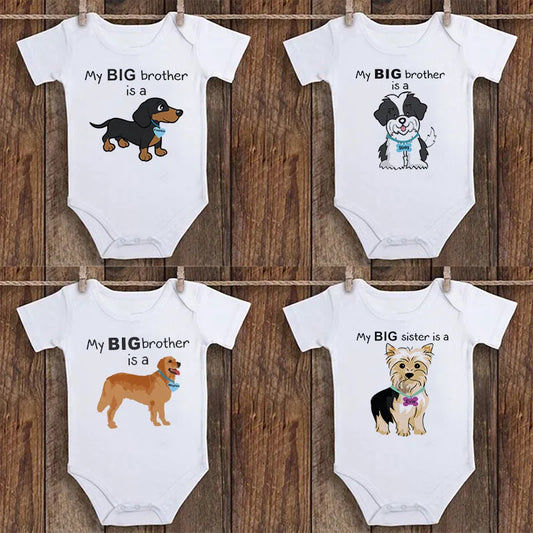 Combinaison imprimée humoristique « Mon grand frère est un teckel » pour nouveau-né, barboteuse pour bébé, jolie chemise pour chien, cadeau de fête prénatale pour garçons ou filles