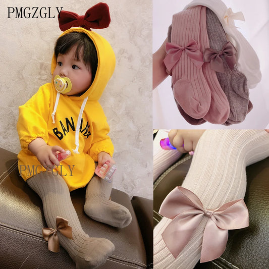 Collants pour nourrissons, nouveau-nés, tout-petits, en coton, pour enfants, printemps-automne, jolis collants en maille avec nœud papillon