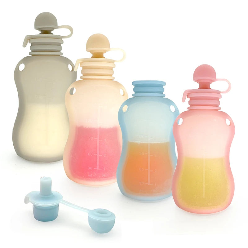 Sac de conservation du lait maternel réutilisable en silicone, anti-fuite, sucable, sans BPA, pour l'alimentation de bébé, le stockage des aliments et l'allaitement.