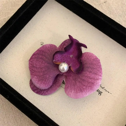 Pince à cheveux en tissu avec fleur, orchidée papillon, style coréen, épingle à cheveux en forme de fleur, accessoires pour cheveux féminins, pince à cheveux en perles pour fille, bord de mer