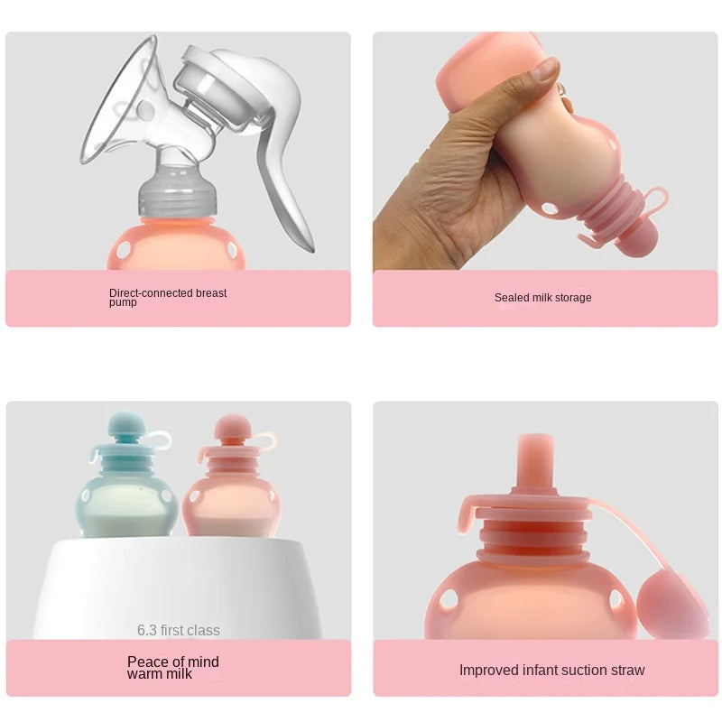Sac de conservation du lait maternel réutilisable en silicone, anti-fuite, sucable, sans BPA, pour l'alimentation de bébé, le stockage des aliments et l'allaitement.