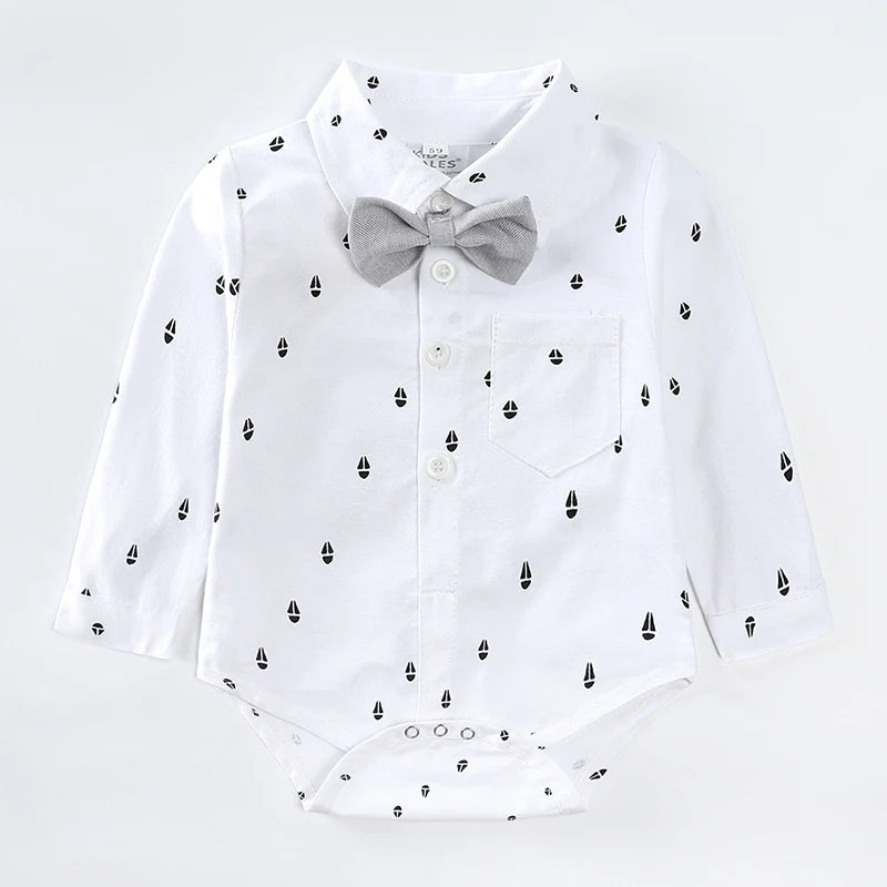 Ensembles de vêtements pour bébés garçons, 3 pièces, chemise à nœud papillon, barboteuse, pantalon et chapeau, robe pour nouveau-né, costume de fête pour homme