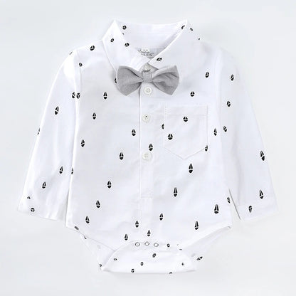 Ensembles de vêtements pour bébés garçons, 3 pièces, chemise à nœud papillon, barboteuse, pantalon et chapeau, robe pour nouveau-né, costume de fête pour homme
