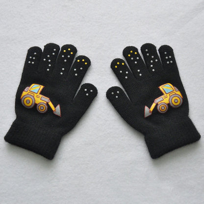 5-11Y Children Cartoon Vehicle Plush Warm Gloves For Boys Girls Student Winter Knitted Mittens Outdoor Cycling Skiing Gloves New