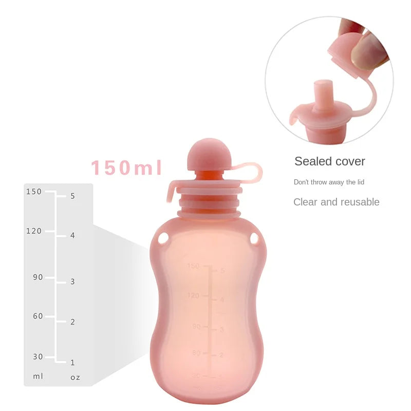 Sac de conservation du lait maternel réutilisable en silicone, anti-fuite, sucable, sans BPA, pour l'alimentation de bébé, le stockage des aliments et l'allaitement.