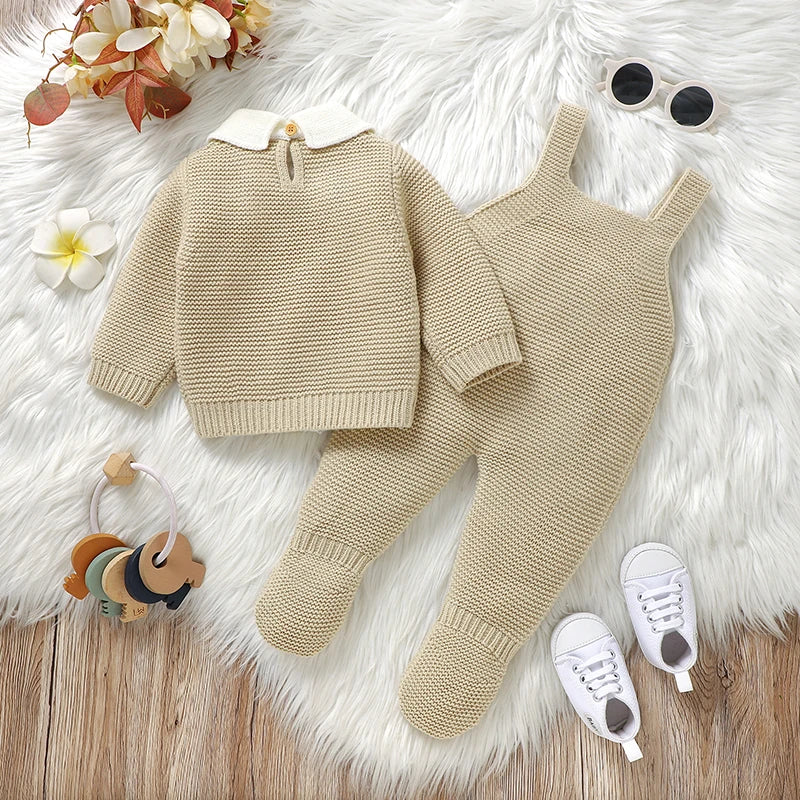 Ensemble de vêtements d'automne pour bébé, pull en tricot à manches longues + barboteuse sans manches pour nouveau-né + combinaison pour les pieds (0-9 mois)