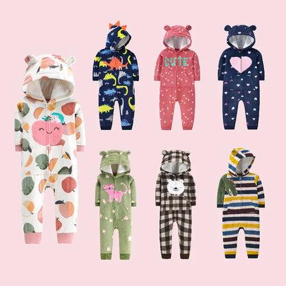 Barboteuse polaire à capuche et manches longues pour bébé garçon, combinaison chaude pour l'automne et l'hiver