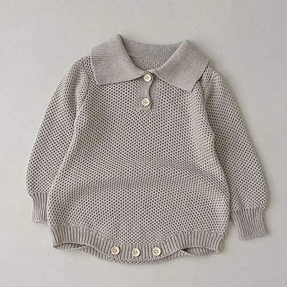 Body tricoté pour nouveau-né fille, couleur unie, ajouré, manches longues, automne, printemps, combinaison tricotée pour bébé fille