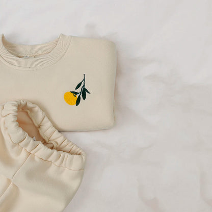 Ensemble de vêtements d'hiver pour bébé garçon et fille, sweat-shirt et pantalon en polaire épaisse brodée de fleurs, survêtement chaud pour enfant, tenue unisexe pour tout-petits, 2025