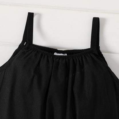 PatPat Salopette ample 100 % coton pour bébé fille, couleur unie, sans manches, bretelles spaghetti, sarouel, douce et confortable