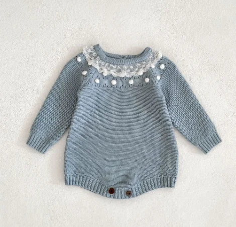 Body tricoté pour nouveau-né fille, couleur unie, ajouré, manches longues, automne, printemps, combinaison tricotée pour bébé fille