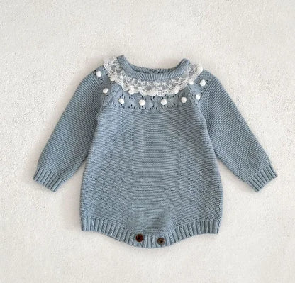 Body tricoté pour nouveau-né fille, couleur unie, ajouré, manches longues, automne, printemps, combinaison tricotée pour bébé fille