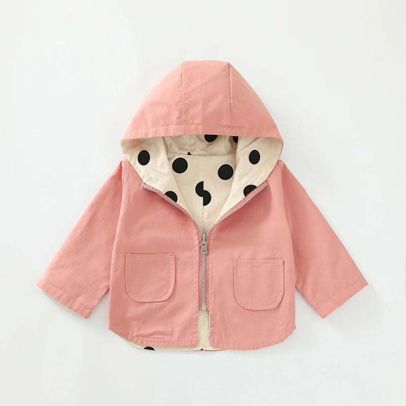 Veste bébé bébé fille coupe-vent printemps et automne nouvelle veste à capuche double face à pois pour enfants veste bébé garçon