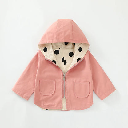 Veste bébé bébé fille coupe-vent printemps et automne nouvelle veste à capuche double face à pois pour enfants veste bébé garçon