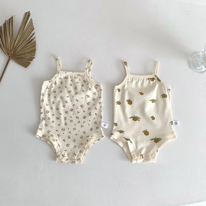 1688 Ins Style Été Bébé Coton Barboteuse Filles Sans Manches Motif Fruits Bonne Élasticité 0-2 Ans Combinaison Vente Chaude
