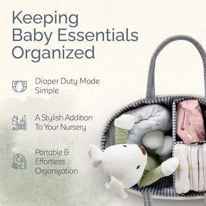 1pc Stylish Woven Storage Basket For Baby Diapers And Essentials, 3 Compartments Portable Storage Basket, Feeding Bottle Diaper Mother Bag, Portable Cotton Rope Diaper Organizer For Changing Table, Perfect For Daily Use