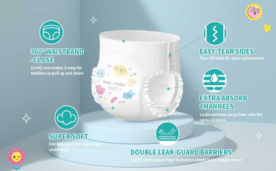 HOPE BABY Pull Ups 2T-3T (16-28 LBS), 68 Count Premium Training Underwear, Baby Diapers Toddler Potty Training Pants, Hypoallergenic With Skin